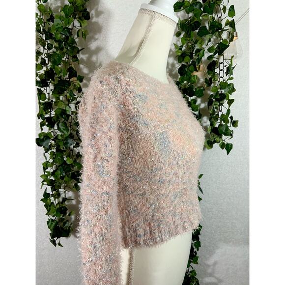 Decree Green Pink & Blue mixed fibers Cropped Shiny Coverup Sweater Sz XS - Picture 4 of 9